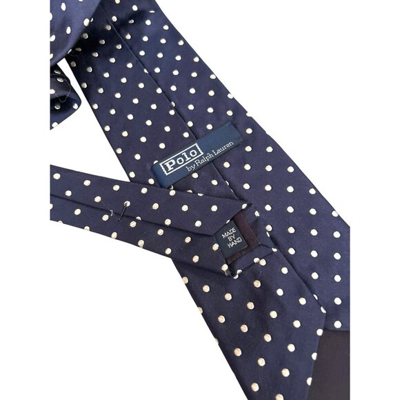 Vintage Polo Ralph Lauren  Navy Blue Polka Dot Silk Tie 1990s Career Classic - Picture 2 of 3